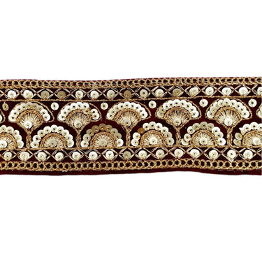 Sequinned Floral Embroidered Velvet Trim Indian Sari Border, Sequin Trimming, Sequins Lace